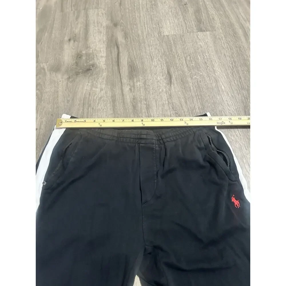 Polo Ralph Lauren Black Track Pants White Stripe Pony Logo Joggers Men’s Large